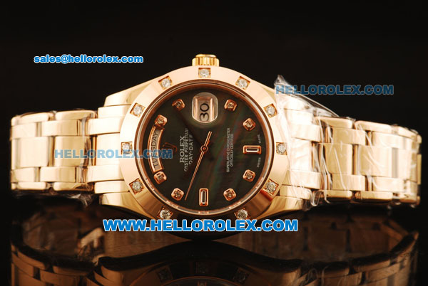 Rolex Day-Date Automatic Rose Gold Case with Diamond and Black MOP Dial-Rose Gold Strap - Click Image to Close